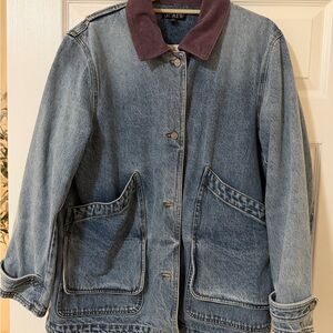 J. Crew Light Blue Denim Jacket with Plum Corduroy Collar